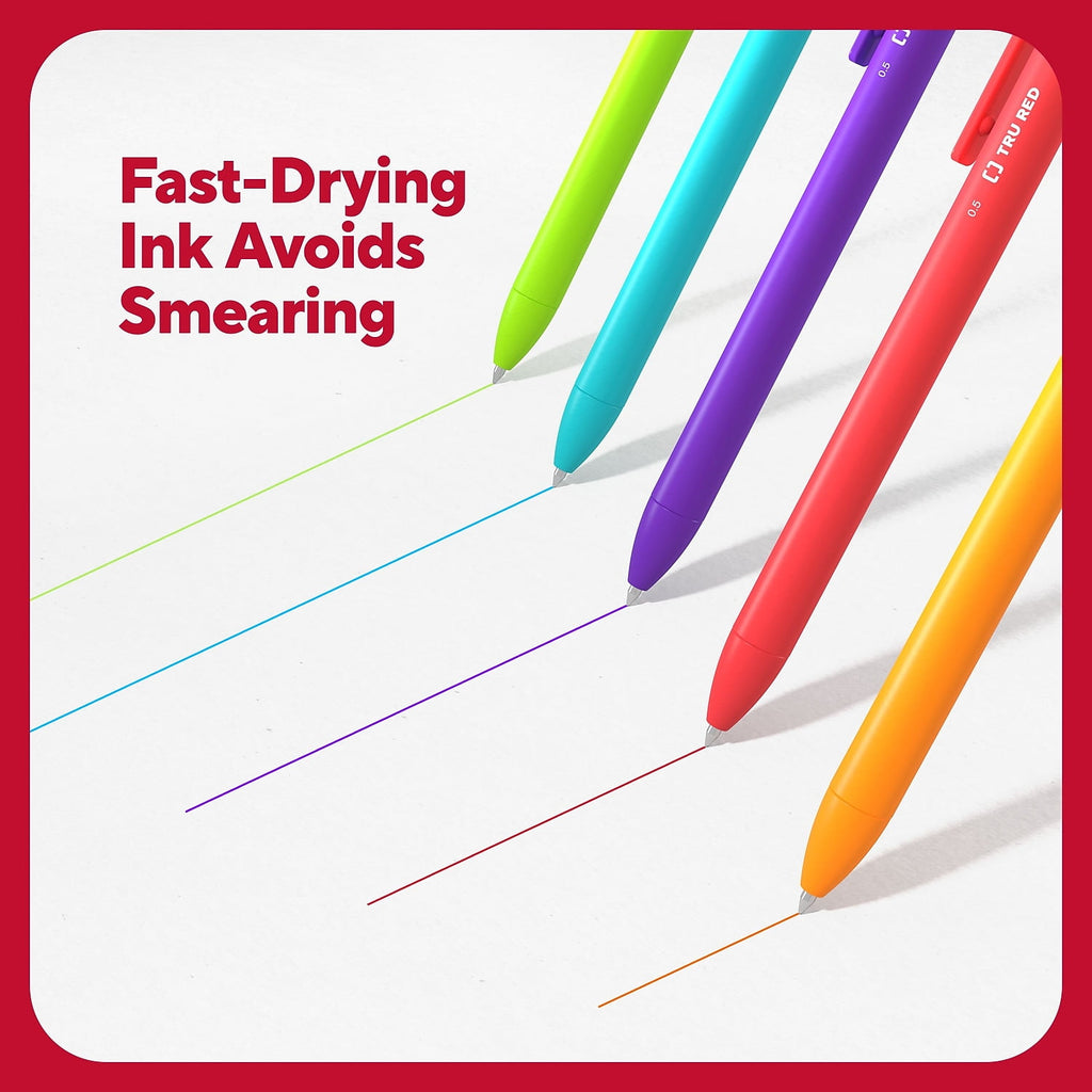 TRU RED Retractable Quick Dry Gel Pens Fine Point 0.5mm Blk Dozen TR54489