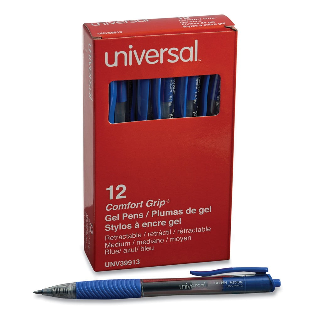 UNIVERSAL Clear Roller Ball Retractable Gel Pen Blue Ink. Medium Dozen 39913