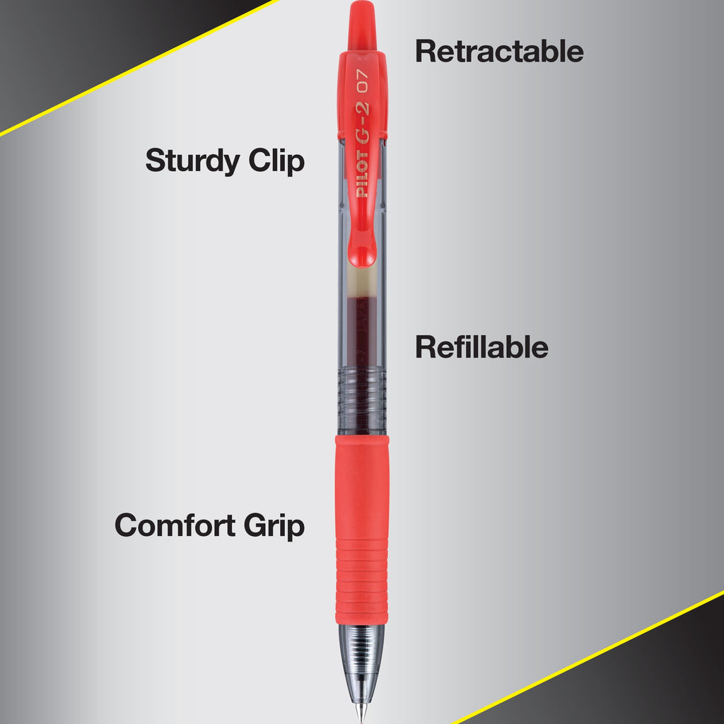 Pilot G2 Premium Retractable Gel Roller Pens, Fine Point, Red, 12 Count