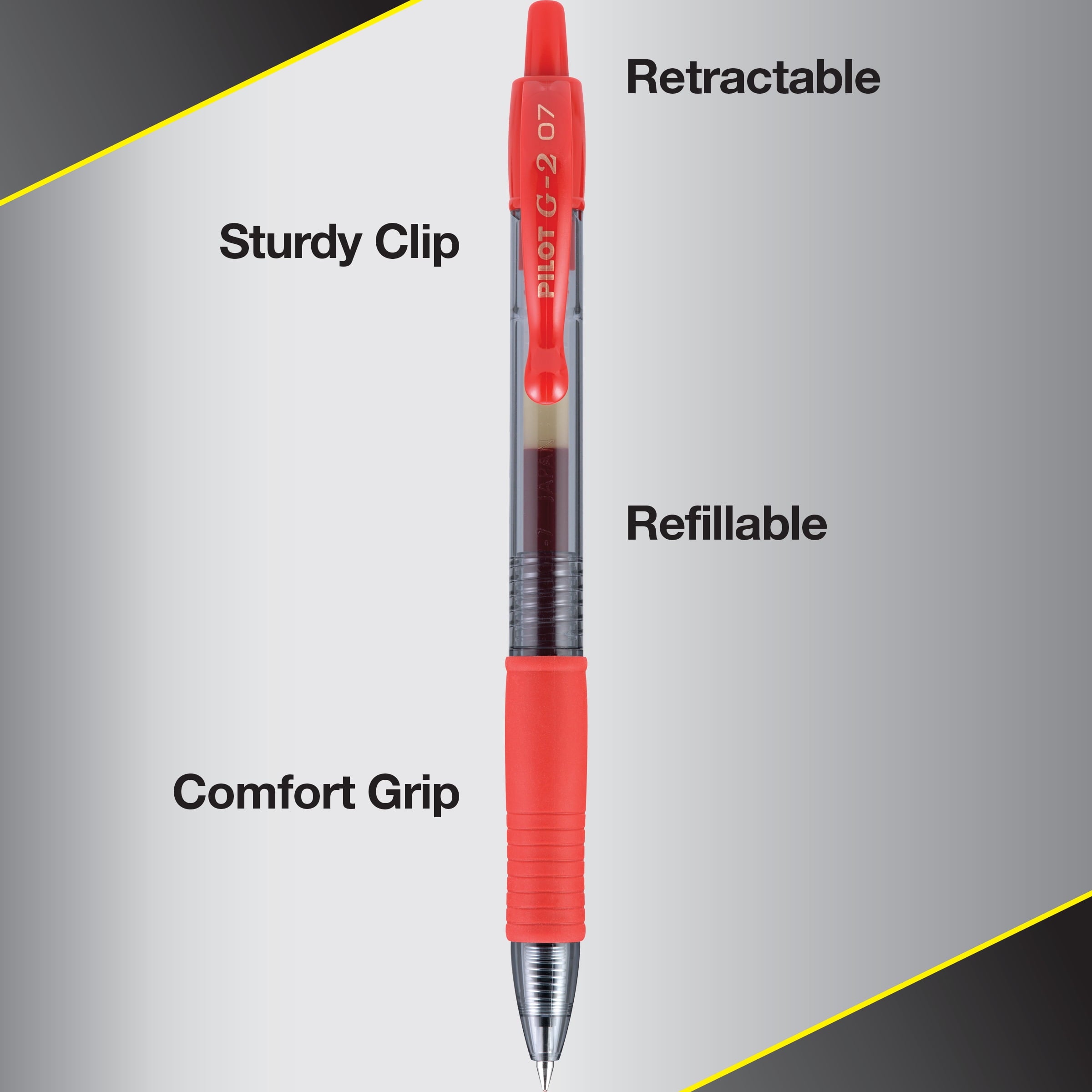 Pilot G2 Premium Retractable Gel Roller Pens, Fine Point, Red, 12 Count