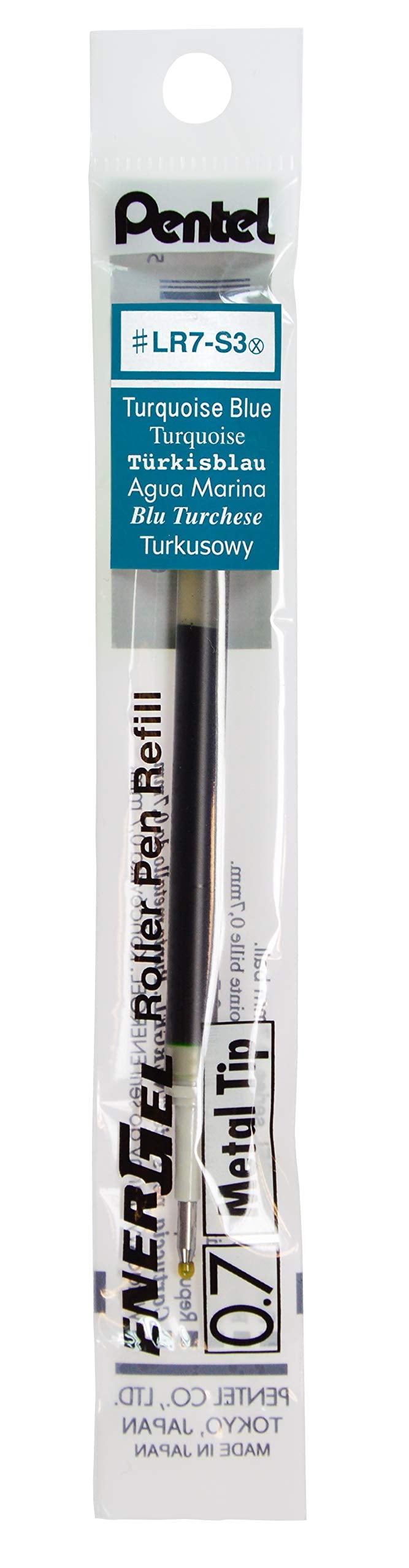 Pentel Refill Ink for EnerGel RTX Retractable Gel Pen, 12 Pack, 0.7mm, Medium Point, Turquoise Blue (LR7-S3)