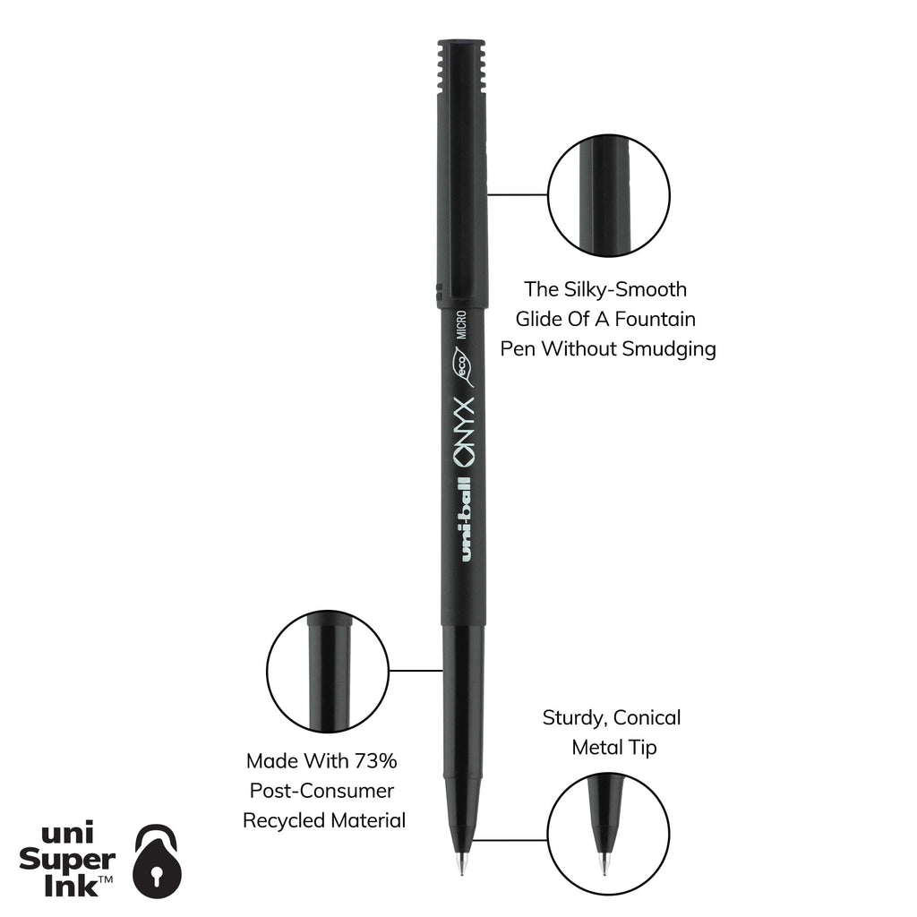 Uniball ONYX Rollerball Pens, Micro Point (0.5mm), Black Ink, 12 Count