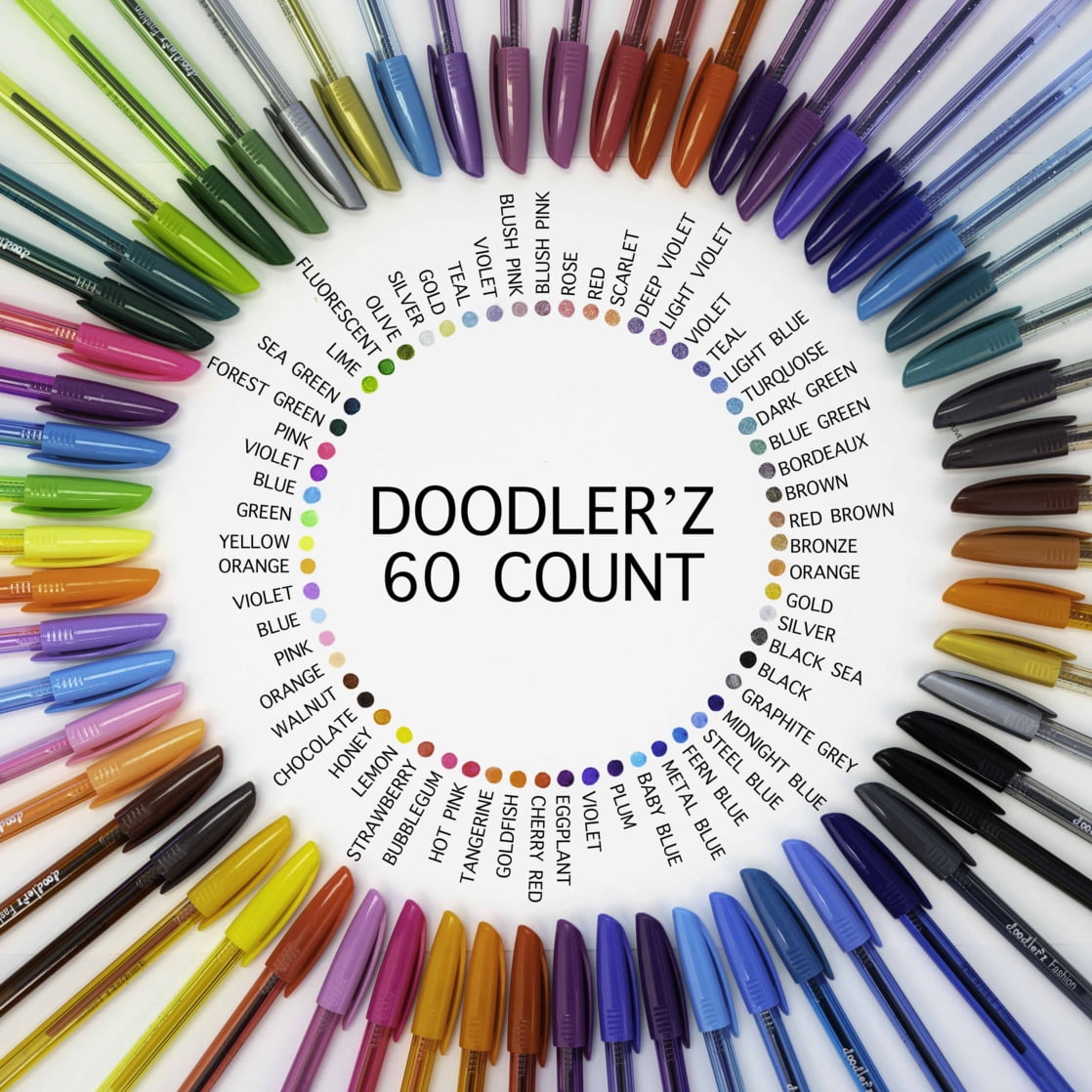 Zebra Doodlerz Gel Stick Pens, Bold Point 1.0mm, Assorted Colors, 60-Count