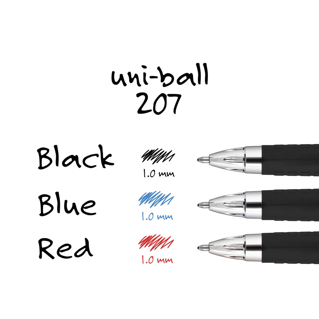 Uniball 207 Retractable Gel Pens, Bold Point (1.0mm), Black Ink Gel Pens, 12 Count