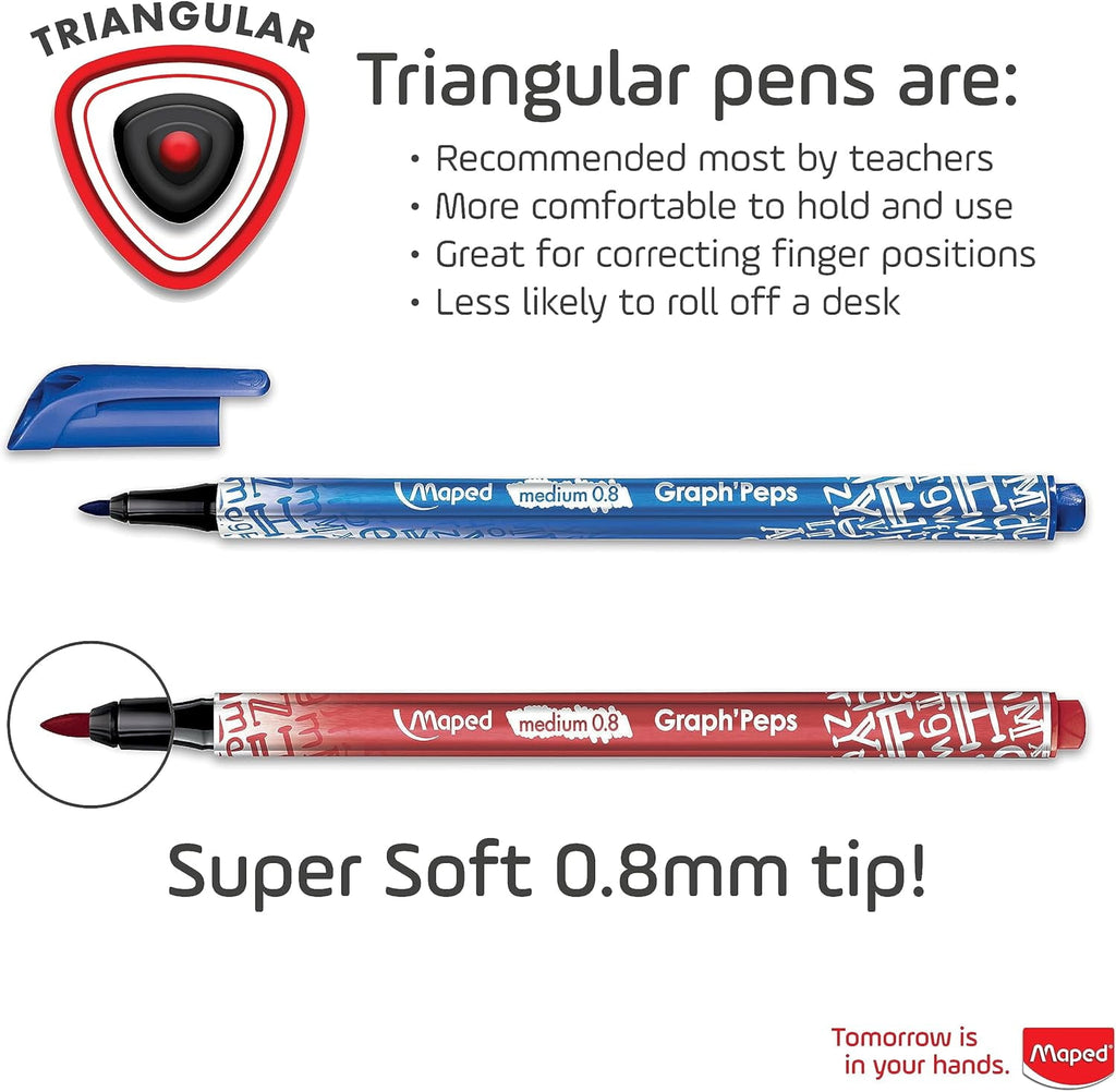 Maped Graph'Peps Medium Tip Triangular Felt Pens in Reusable Case - 12 Colors, Multi-Color