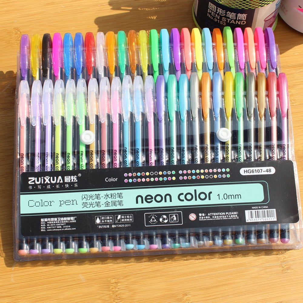 Glitter Gel Pens, 48 pcs Neon Glitter Pens Fine Tip Art Markers Set Colored Gel Pens for Coloring Book, Drawing, Doodling, Scrapbook, Journaling, Sparkle Pen Easter Gifts Set of 48