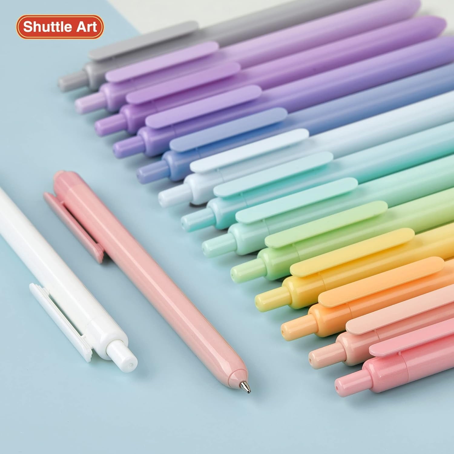 Shuttle Art Pastel Retractable Pens, Ballpoint, 1 mm, Black Ink, 15 Pack