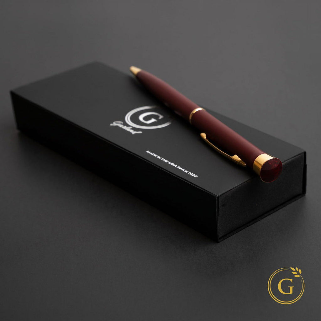 Garland Metal Slim Pen, Made in USA, Fine Gloss Finish with 24k Gold Trim For Executive Desk, Graduation, Groomsmen Gifts, Professional Men & Women, Keepsake Gift Box, Refillable- Red/Gold
