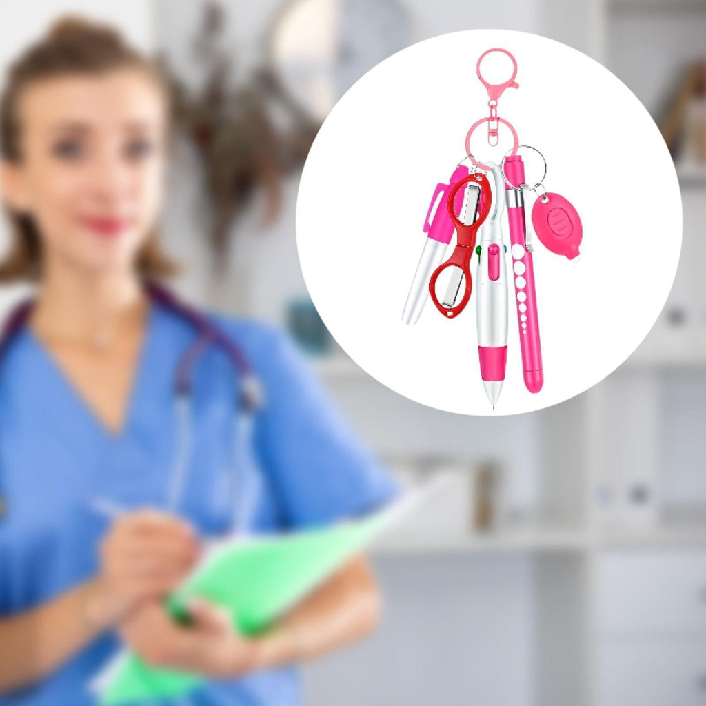 PETSOLA 6 Pieces Nurse Pen Set Party Favor Office Supplies Gift Retractable Ball Pen Pink