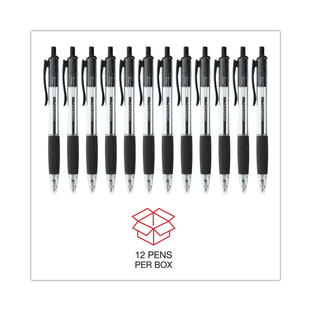 Universal UNV15530 1 mm Comfort Grip Retractable Ballpoint Pens - Medium, Black (1 Dozen)