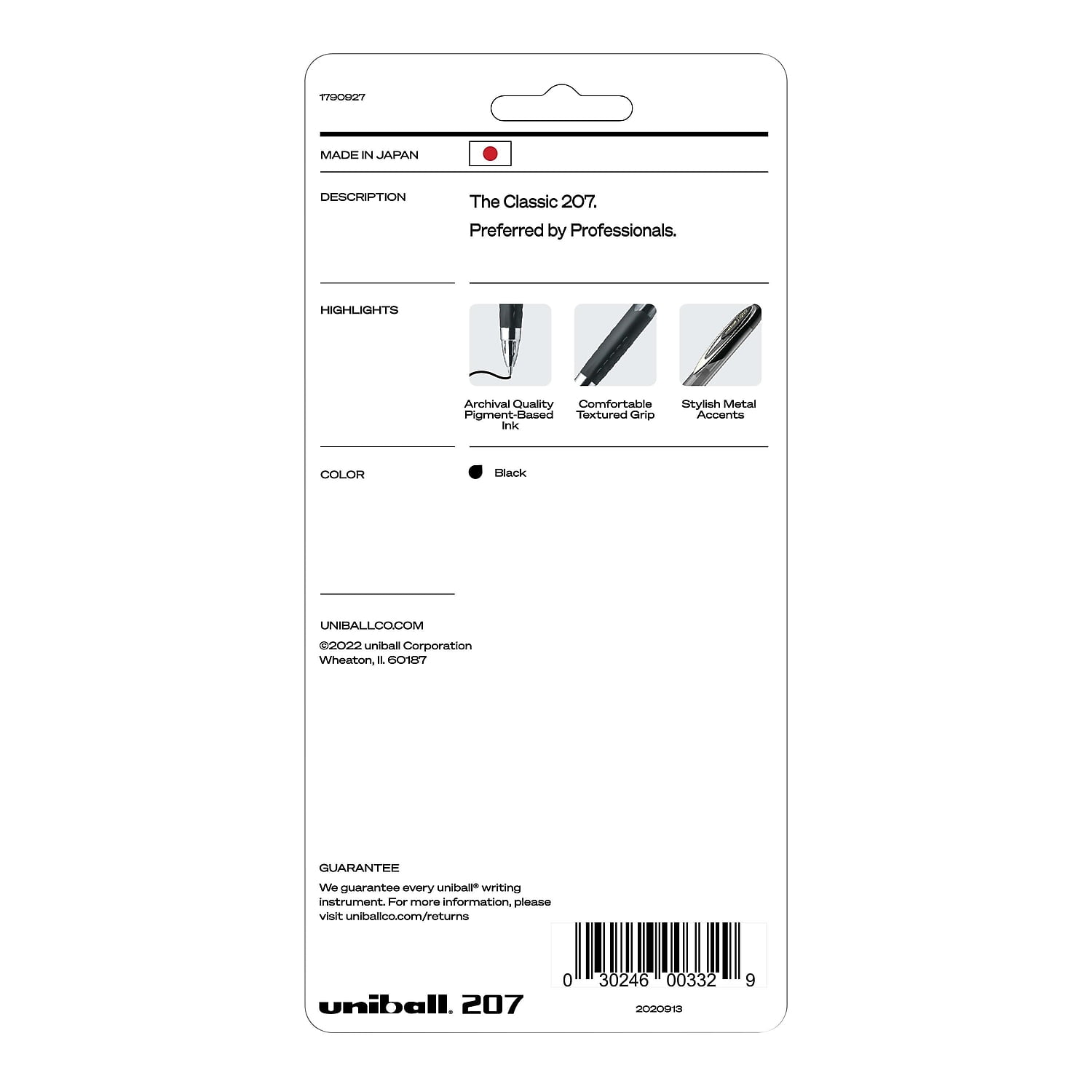 uni-ball® 207™ Retractable Fraud Prevention Gel Pens, Ultra Micro Point, 0.38 mm, Translucent Black Barrels, Black Ink, Pack Of 4