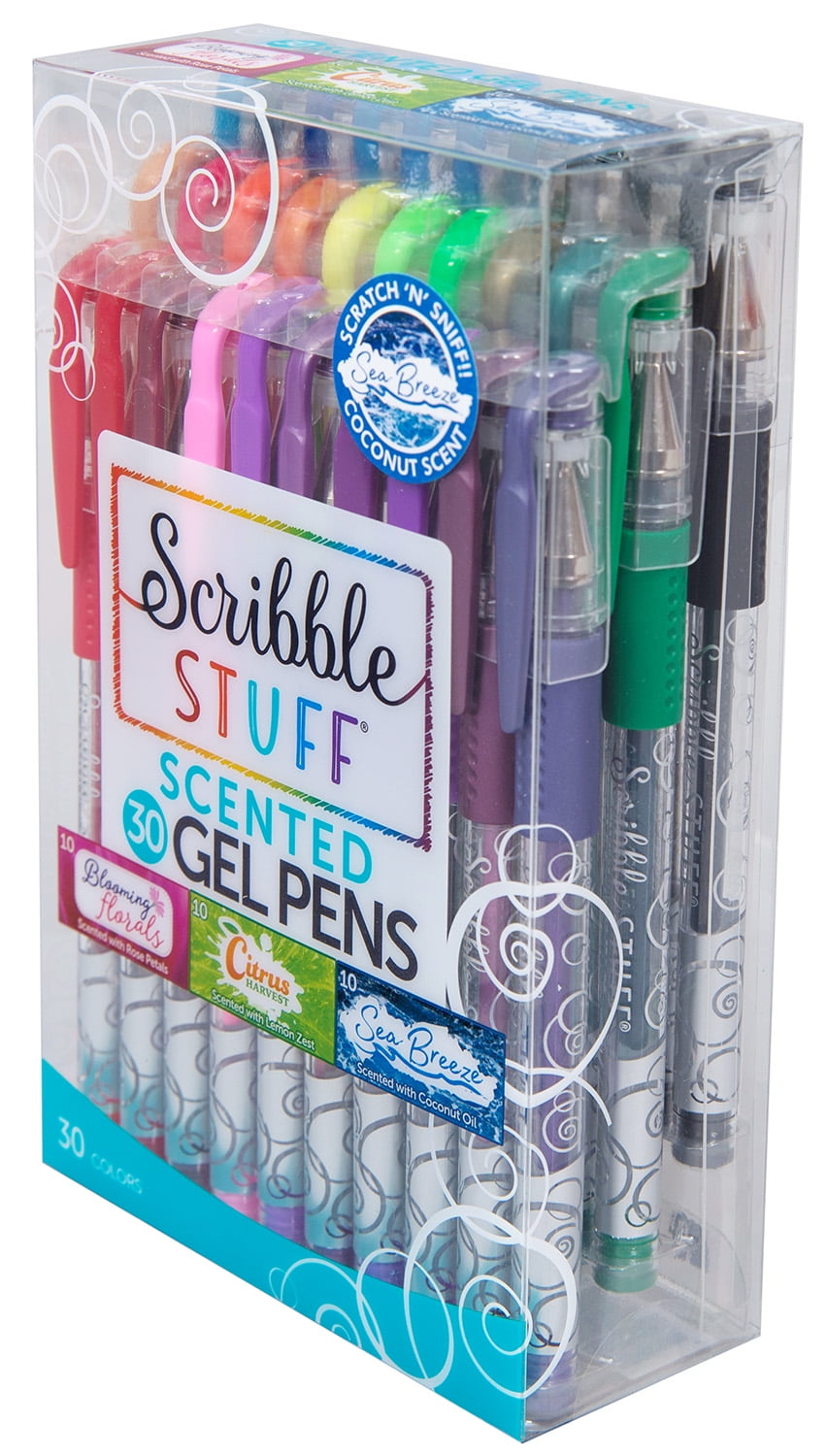 Scribble Stuff 30ct Scented Gel Pens, 30 Unique Colors Scented with Citrus, Florals and Sea Breeze.