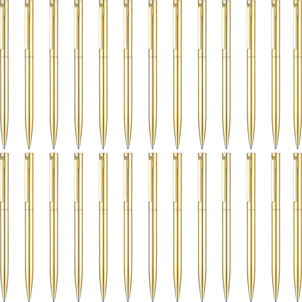 26 Pieces Slim Metallic Retractable Ballpoint Pens 1 mm Medium Point Black Ink Pen Nice Present for Wedding Business Office Supplies Teachers Students Graduation Present (Golden)