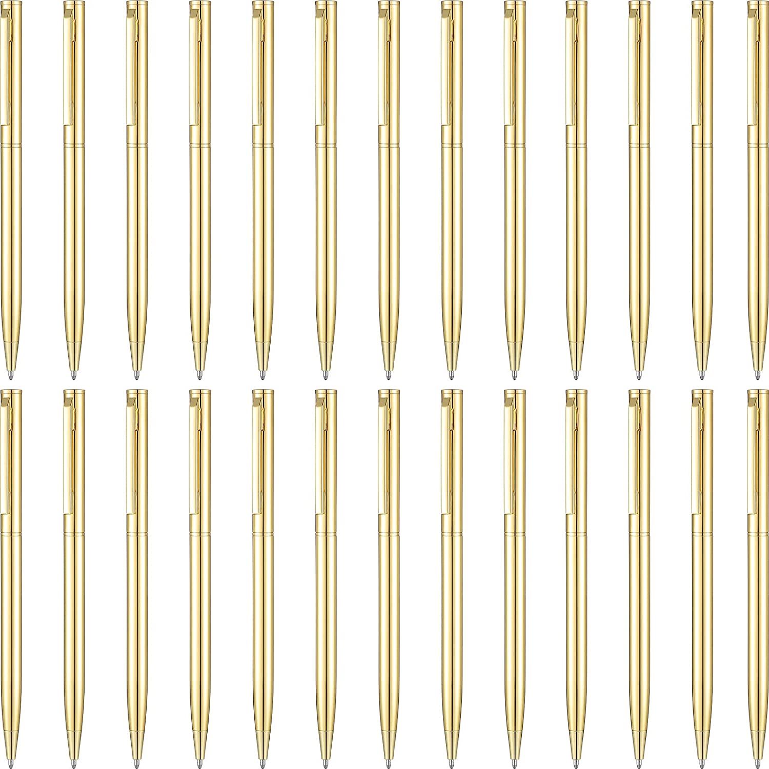 26 Pieces Slim Metallic Retractable Ballpoint Pens 1 mm Medium Point Black Ink Pen Nice Present for Wedding Business Office Supplies Teachers Students Graduation Present (Golden)