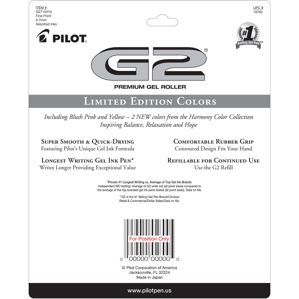 Pilot G2 Premium Retractable Gel Ink Pens, Fine Point, Assorted Ink, 10 Count