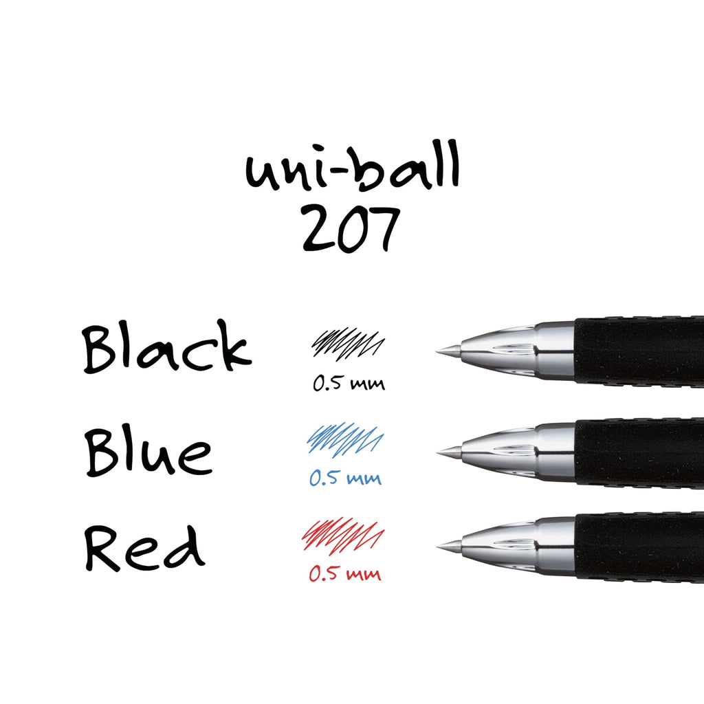 Uniball 207 Retractable Gel Pens, Micro Point (0.5mm), Black Ink Gel Pens, 2 Count