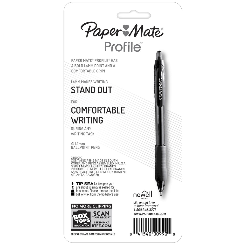 Paper Mate Profile Retractable Ballpoint Pens, Bold (1.4mm), Red, 4 Count
