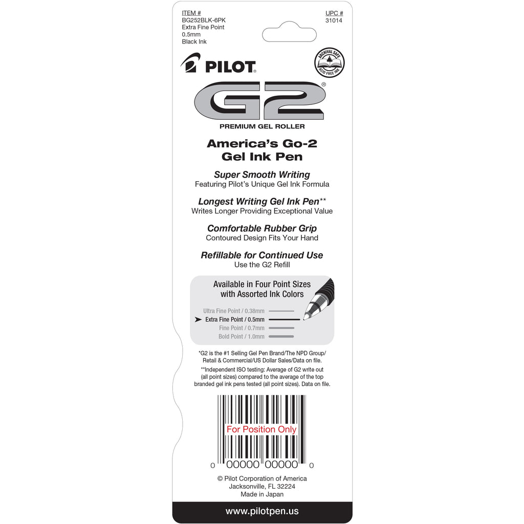 Pilot G2 Retractable Gel Pens, Extra Fine, Black, 2 Count