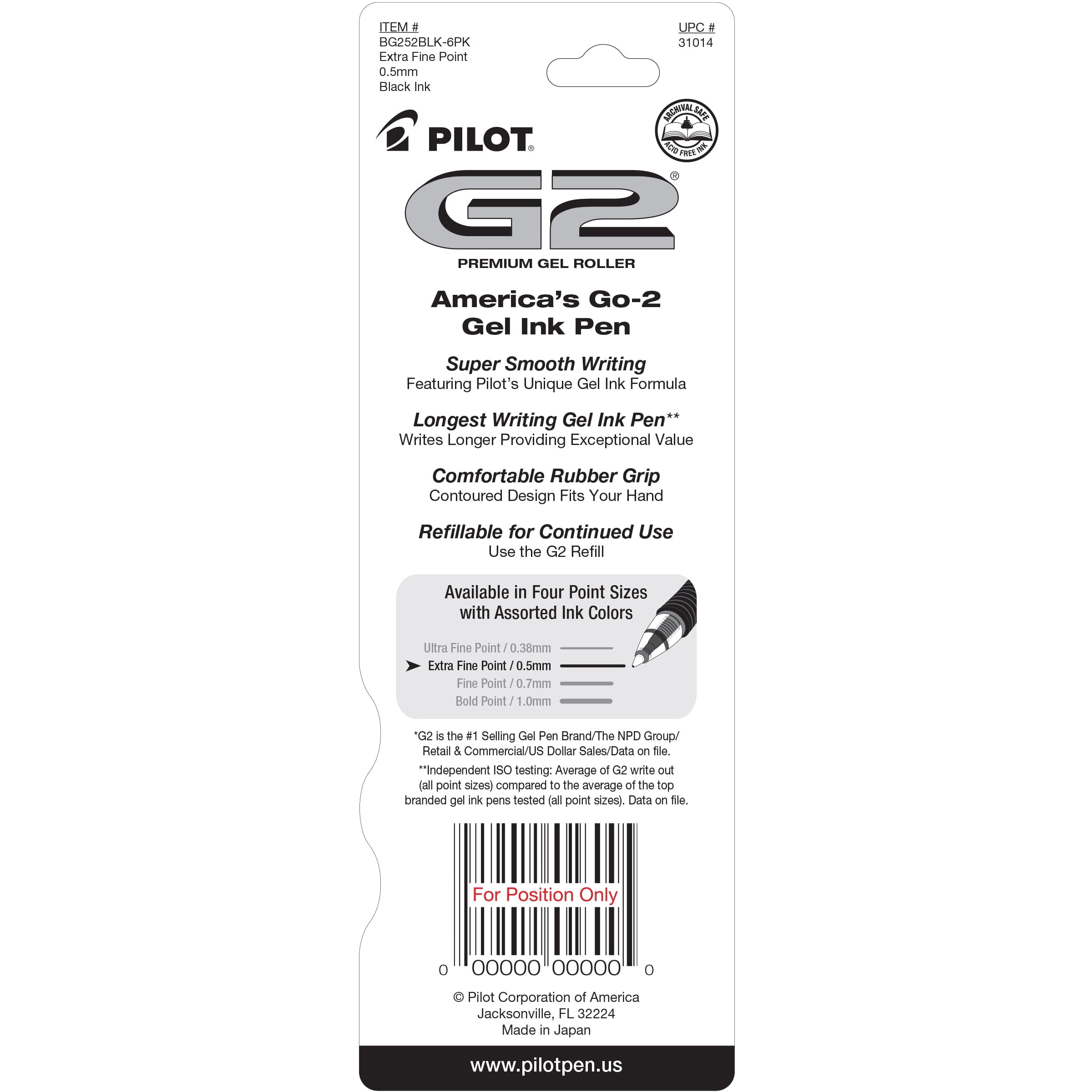 Pilot G2 Retractable Gel Pens, Extra Fine, Black, 2 Count