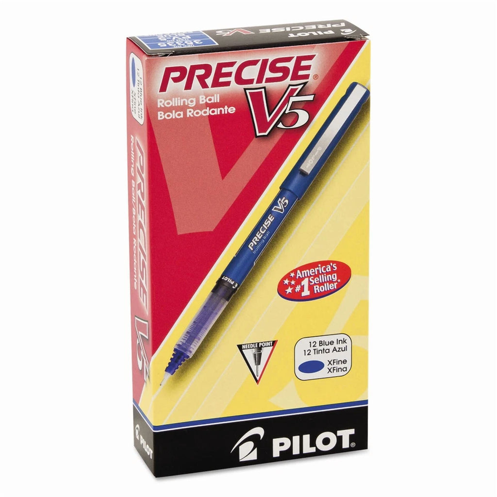 Pilot Precise V5 Roller Ball Stick Pen Precision Point Blue Ink .5Mm Dozen 35335