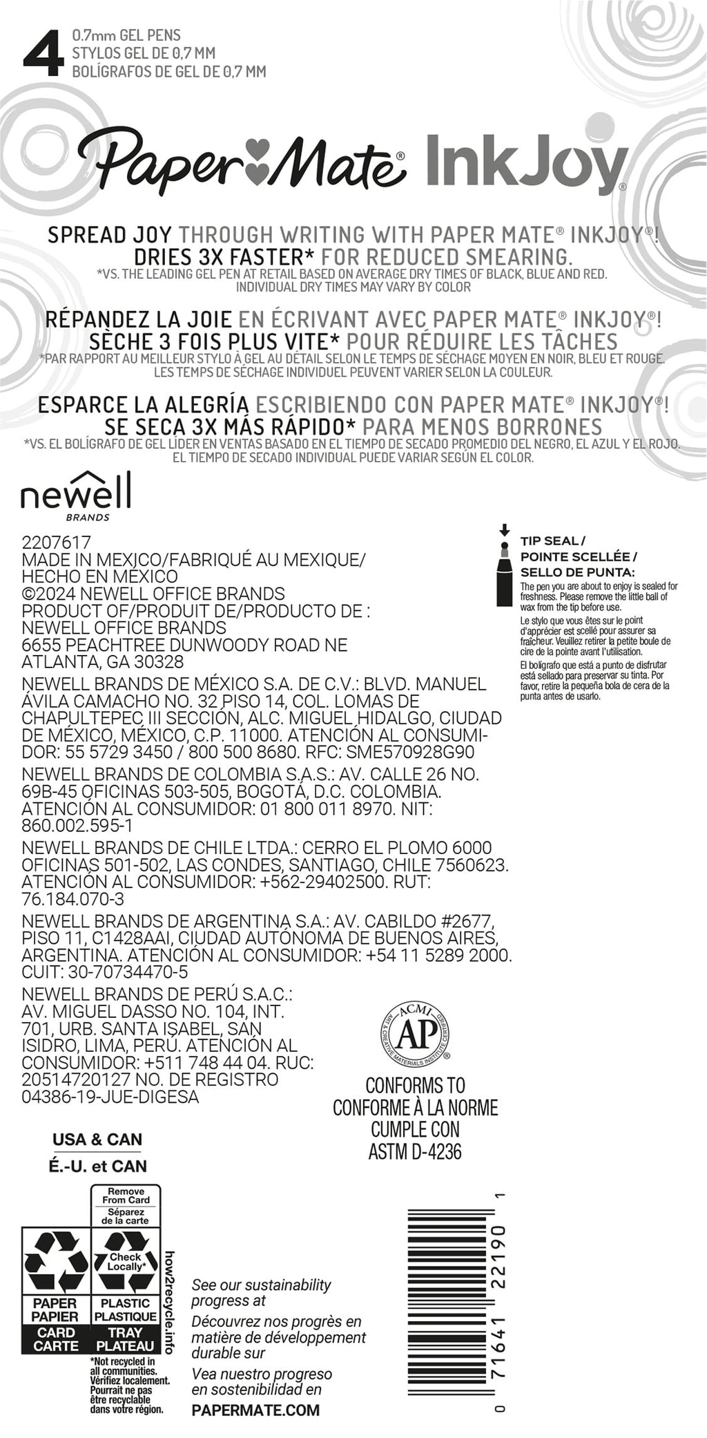 Paper Mate InkJoy Gel Pens, Medium Point, 0.7 mm, Tropical Vacation, 4 Count