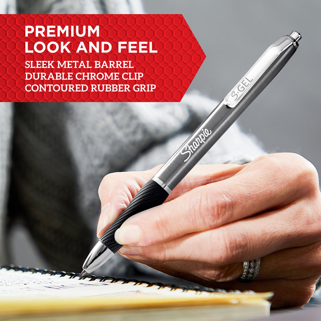 Sharpie S-Gel, Gel Pens, Sleek Metal Barrel, Matte Black, Medium Point (0.7mm), Black Ink, 4 Count