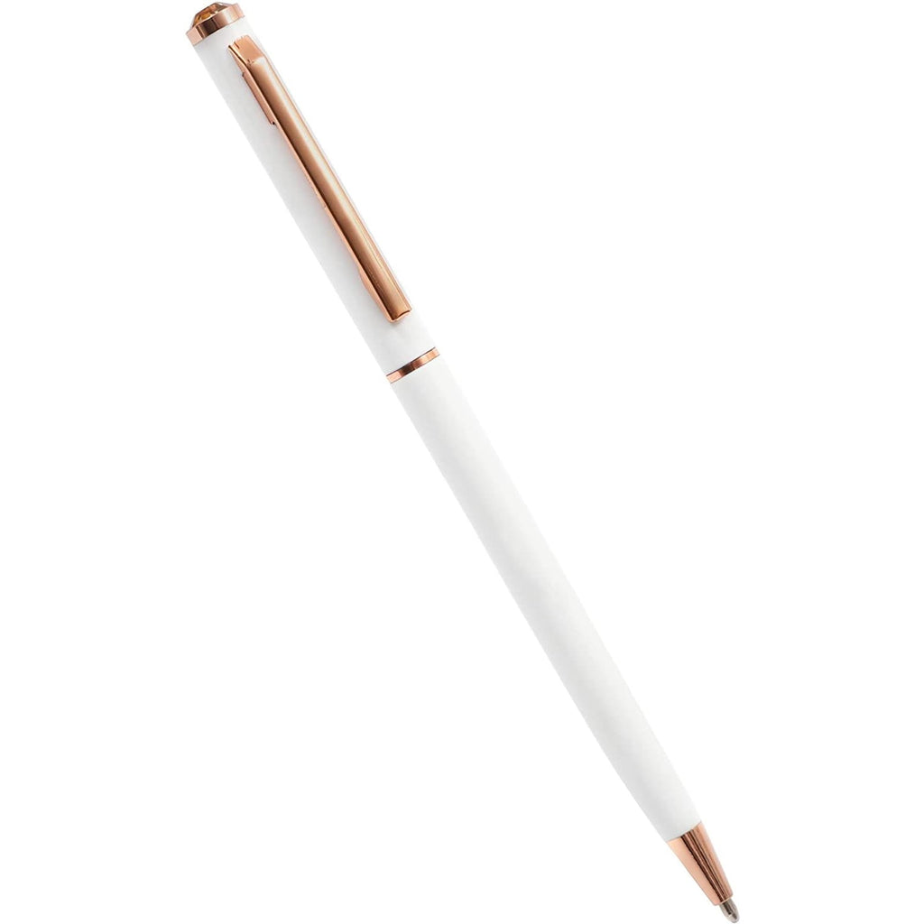 White Ball Point Pens and Rose Gold Gemstone (8-Pack)