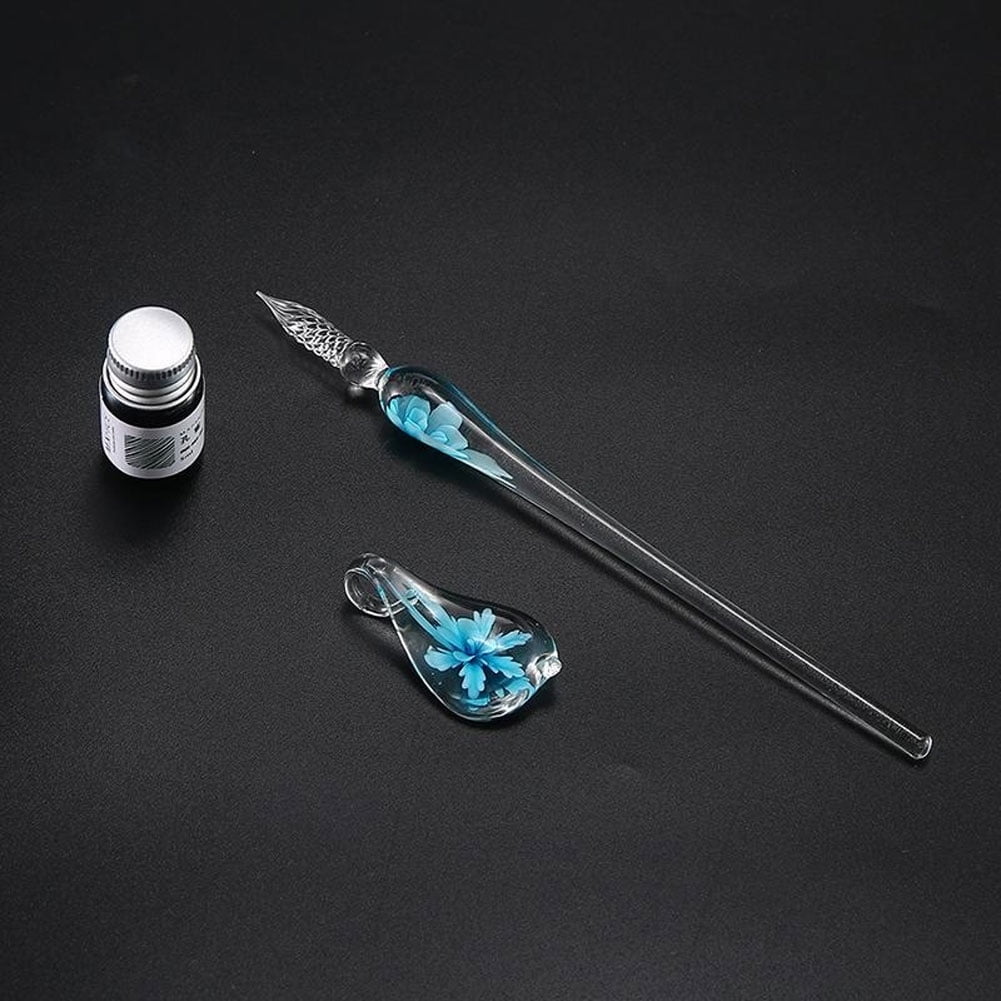 Opolski Glass Dip Pen Faux Crystal Ink Signature Inside Flower for Writing Art Decor Gift