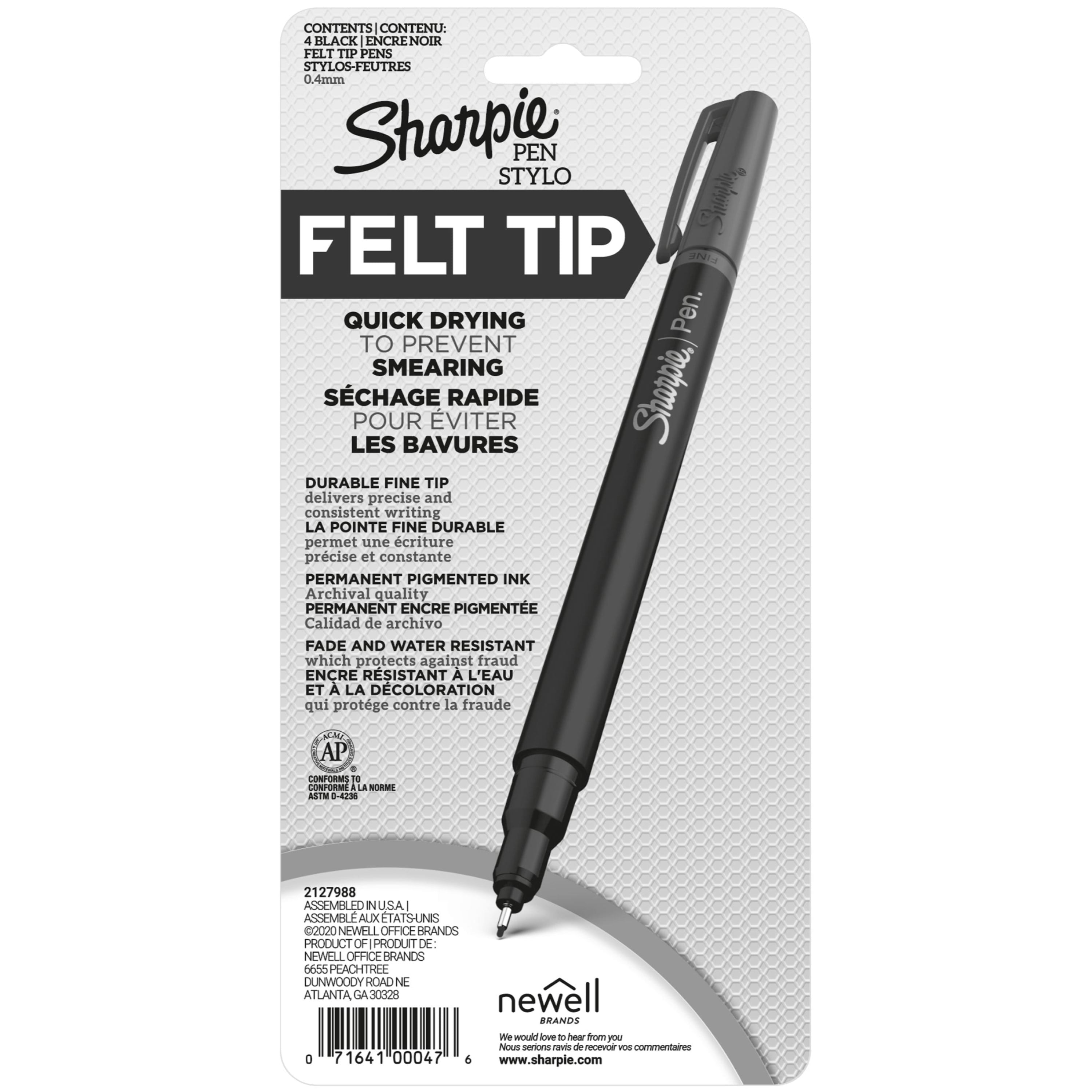 Sharpie Pens, Felt Tip Pens, Fine Point (0.4mm), Black, 4 Count