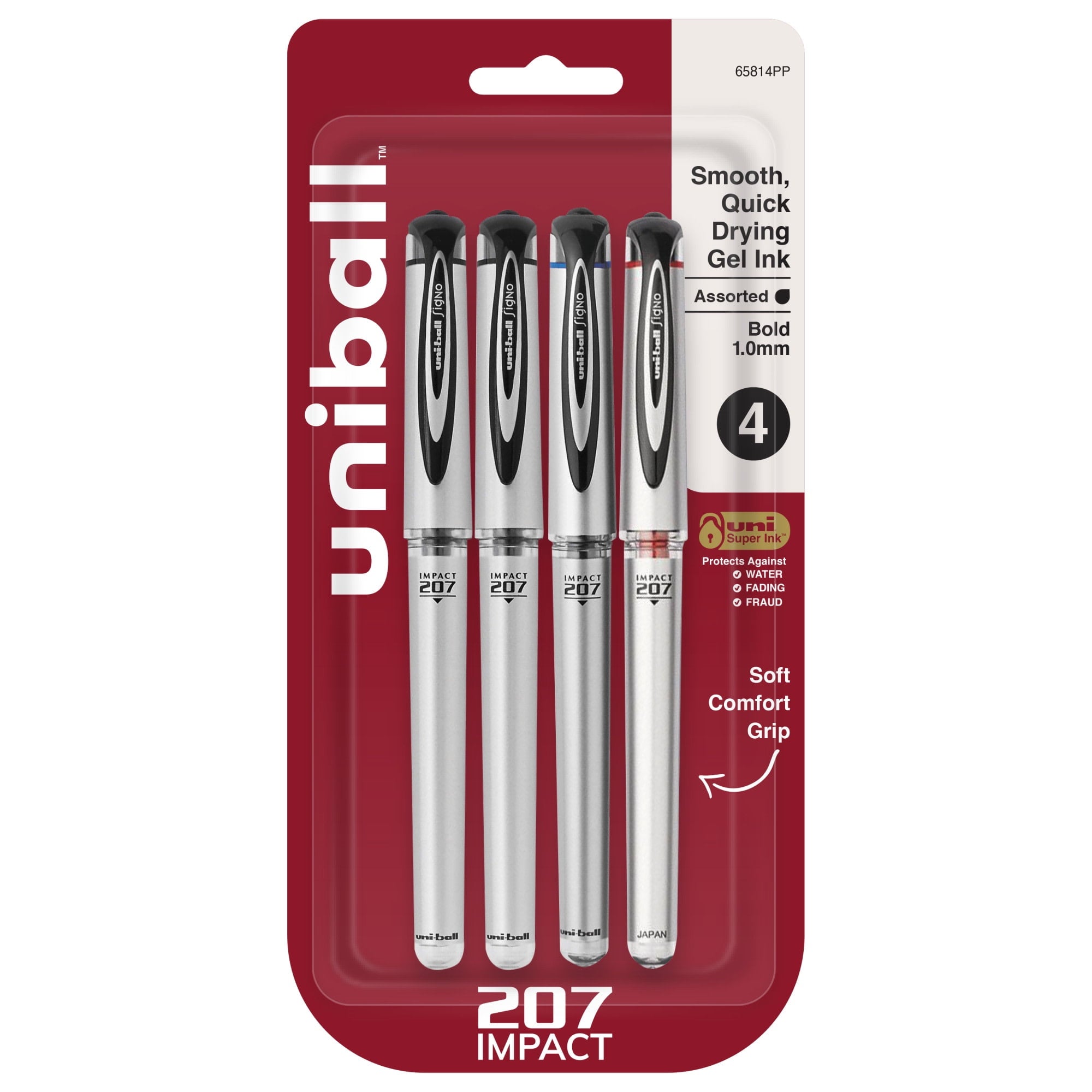 uni-ball® 207™ Impact™ Gel Pens, Bold Point, 1.0 mm, Assorted Barrels, Assorted Ink Colors, Pack Of 4