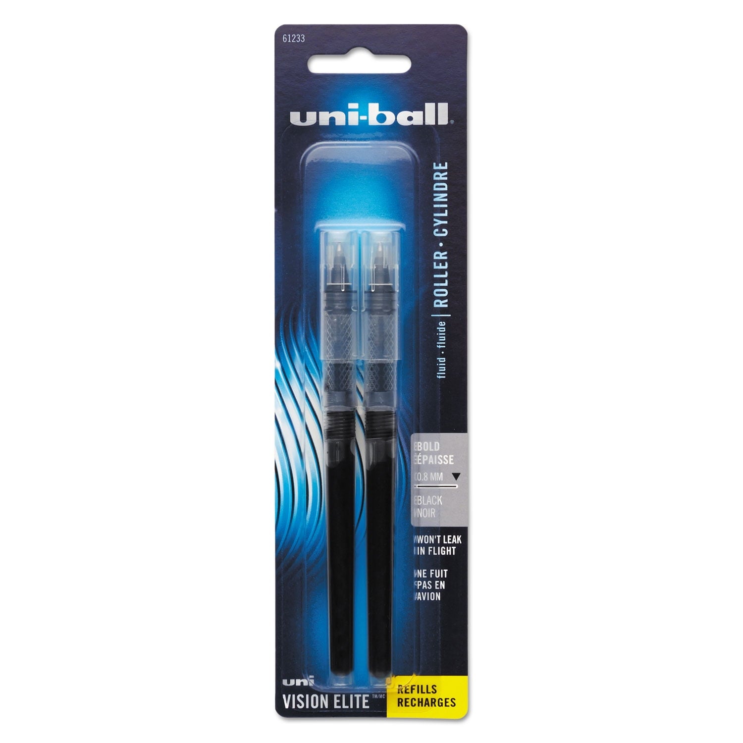 uni-ball® Vision™ Elite™ Liquid Rollerball Pen Refills, Bold Point, 0.8 mm, Black Ink, Pack Of 2