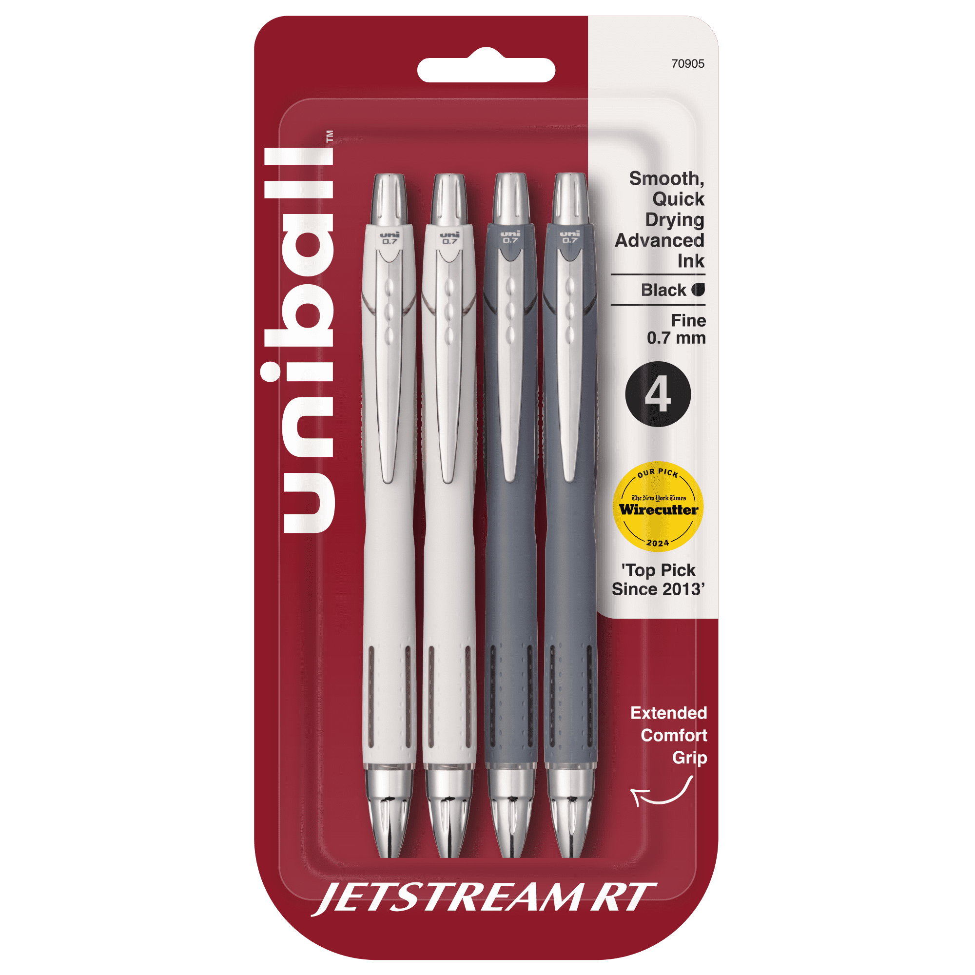 uniball Jetstream Retractable Ballpoint Pens, Fine Point (0.7mm), Black Ink, 4 Count