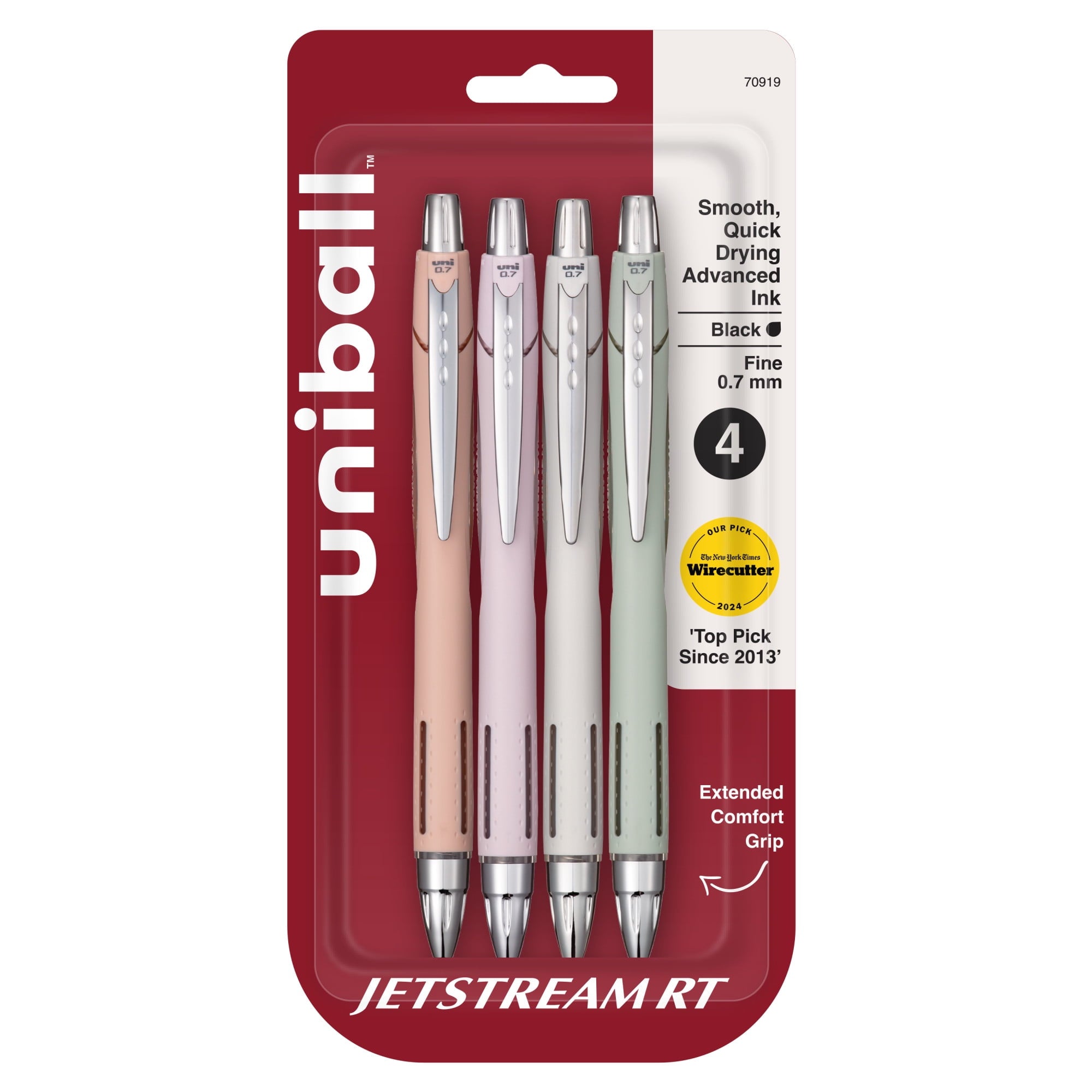 uniball Jetstream RT Ballpoint Pens, Fine Point (0.7mm), Black Ink, 4 count